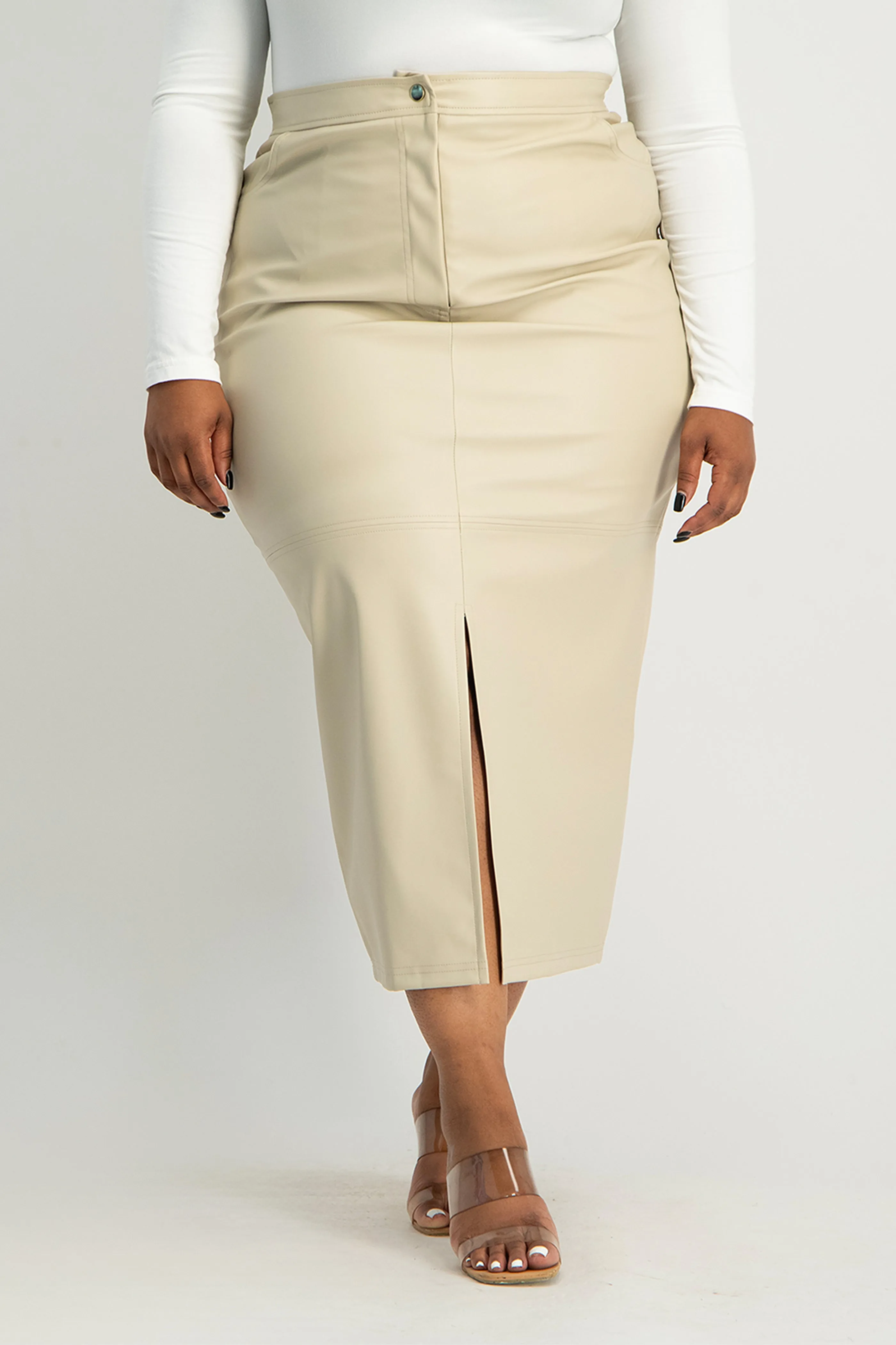 Tori Faux Leather Skirt - Ivory