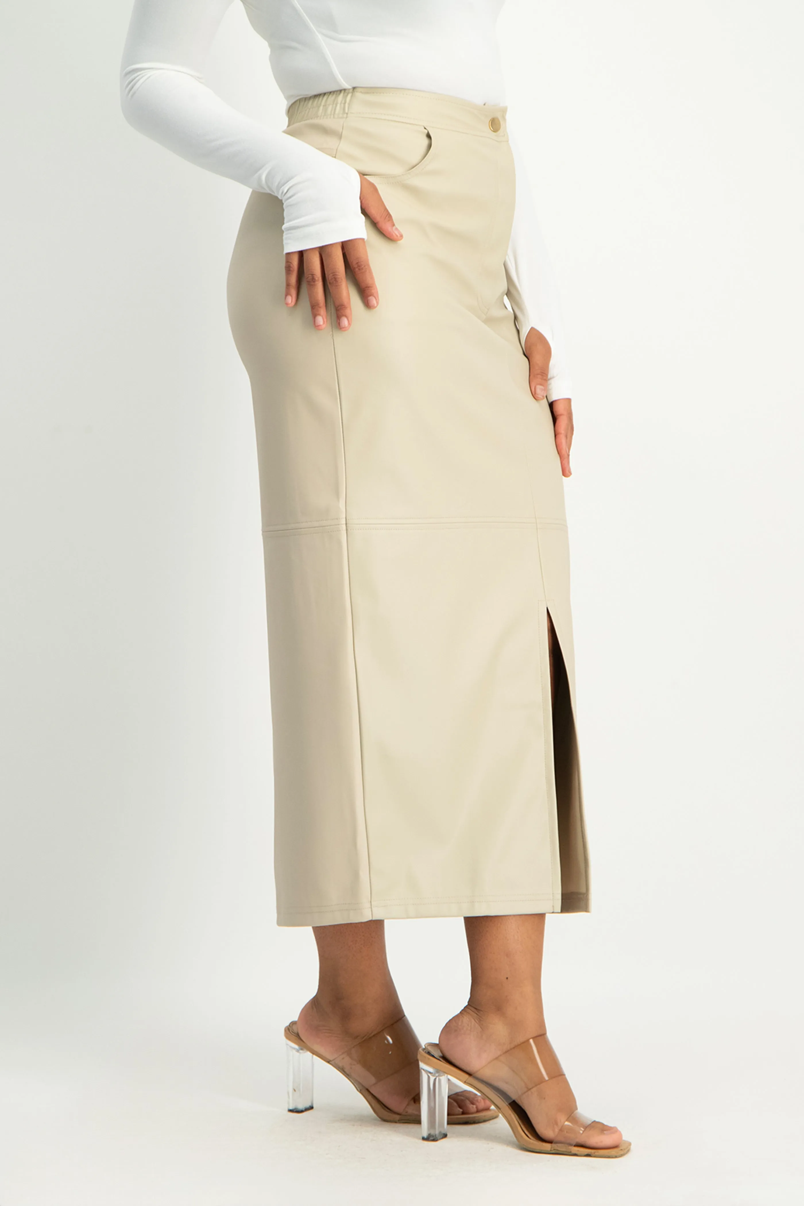 Tori Faux Leather Skirt - Ivory