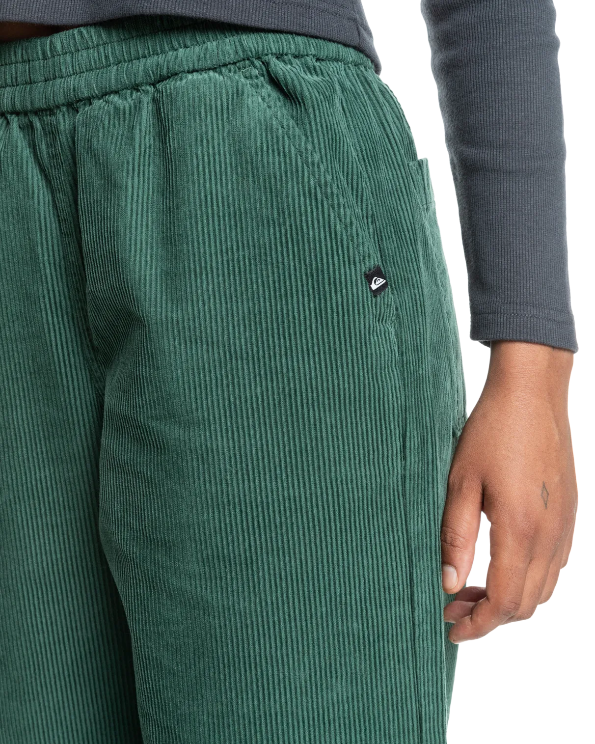 Uni Cord Elasticated Trousers in Forest