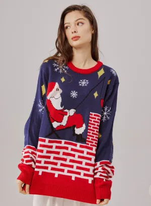 Unisex Knitted Embroidered Fishing Santa Ugly Christmas Sweater