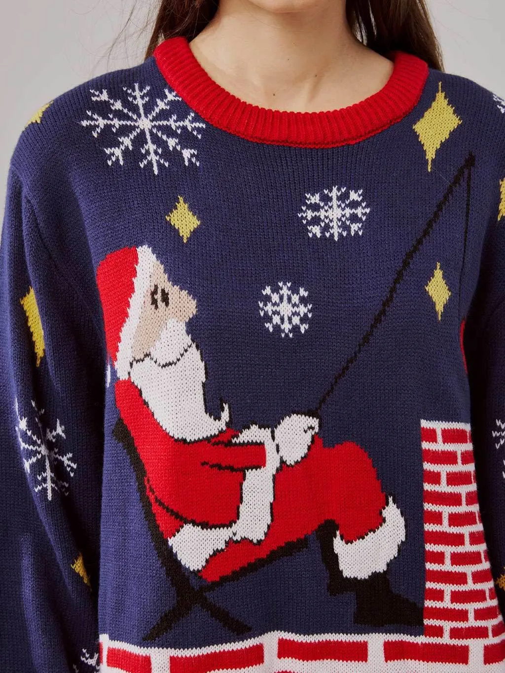 Unisex Knitted Embroidered Fishing Santa Ugly Christmas Sweater