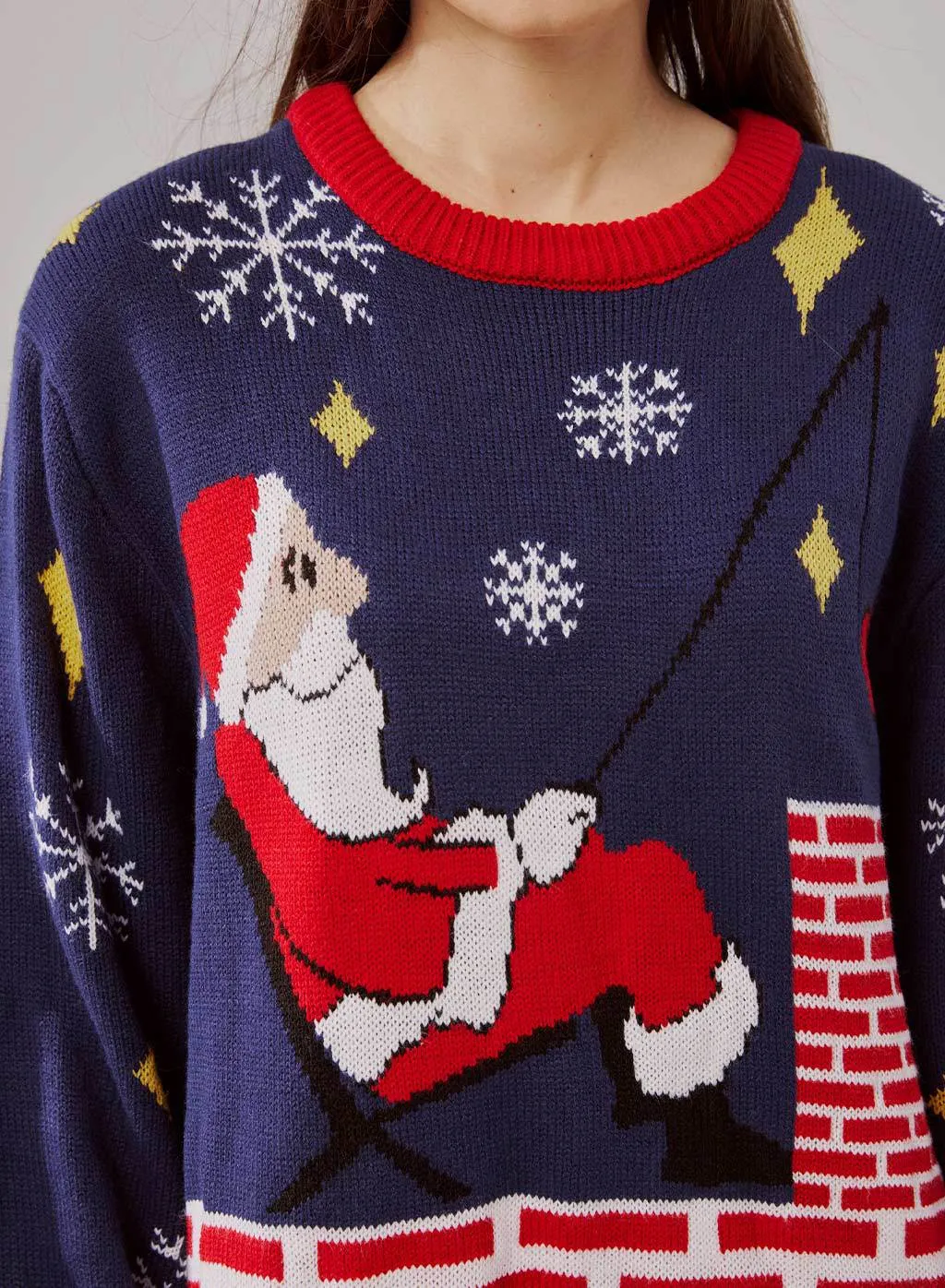 Unisex Knitted Embroidered Fishing Santa Ugly Christmas Sweater