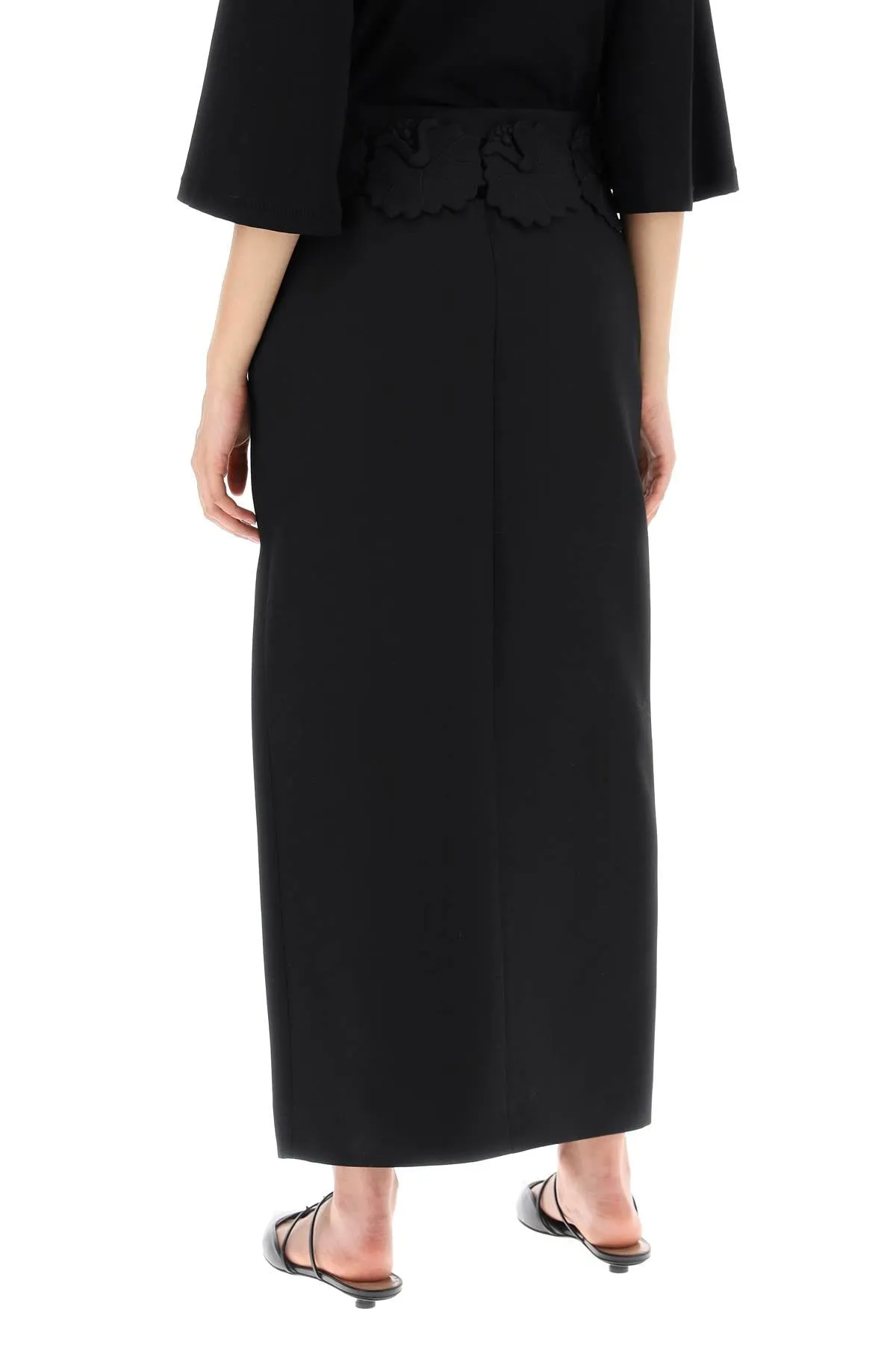 Valentino Garavani Mid-Length Wool And Silk Skirt With Floral Appliqu
