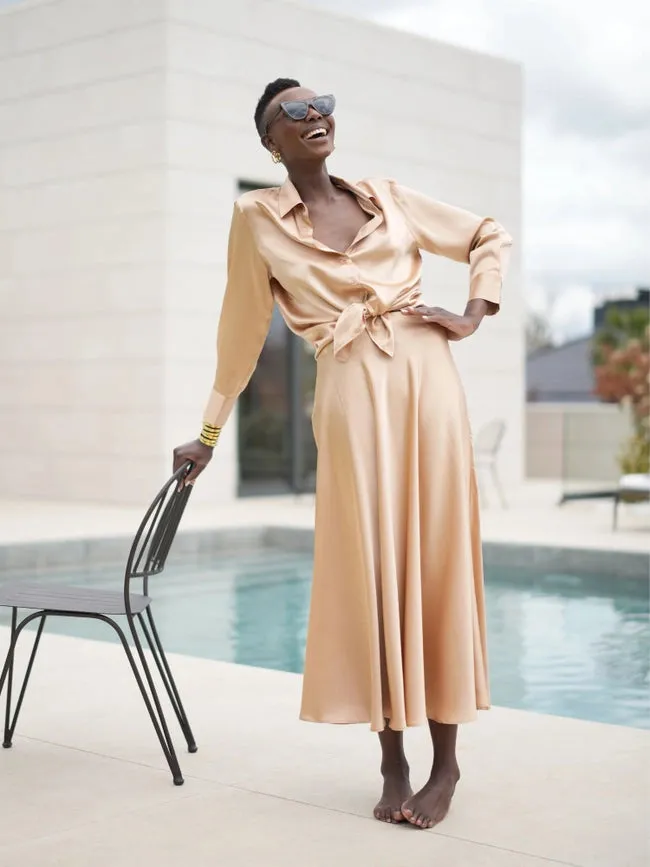 Victoria Silk Skirt Latte