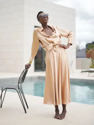 Victoria Silk Skirt Latte