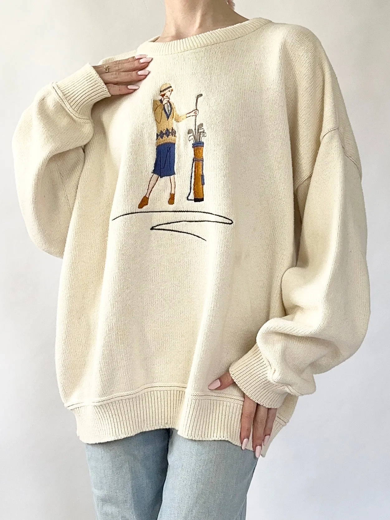 Vintage 1920s Style Woman Golf Sweater (XL)