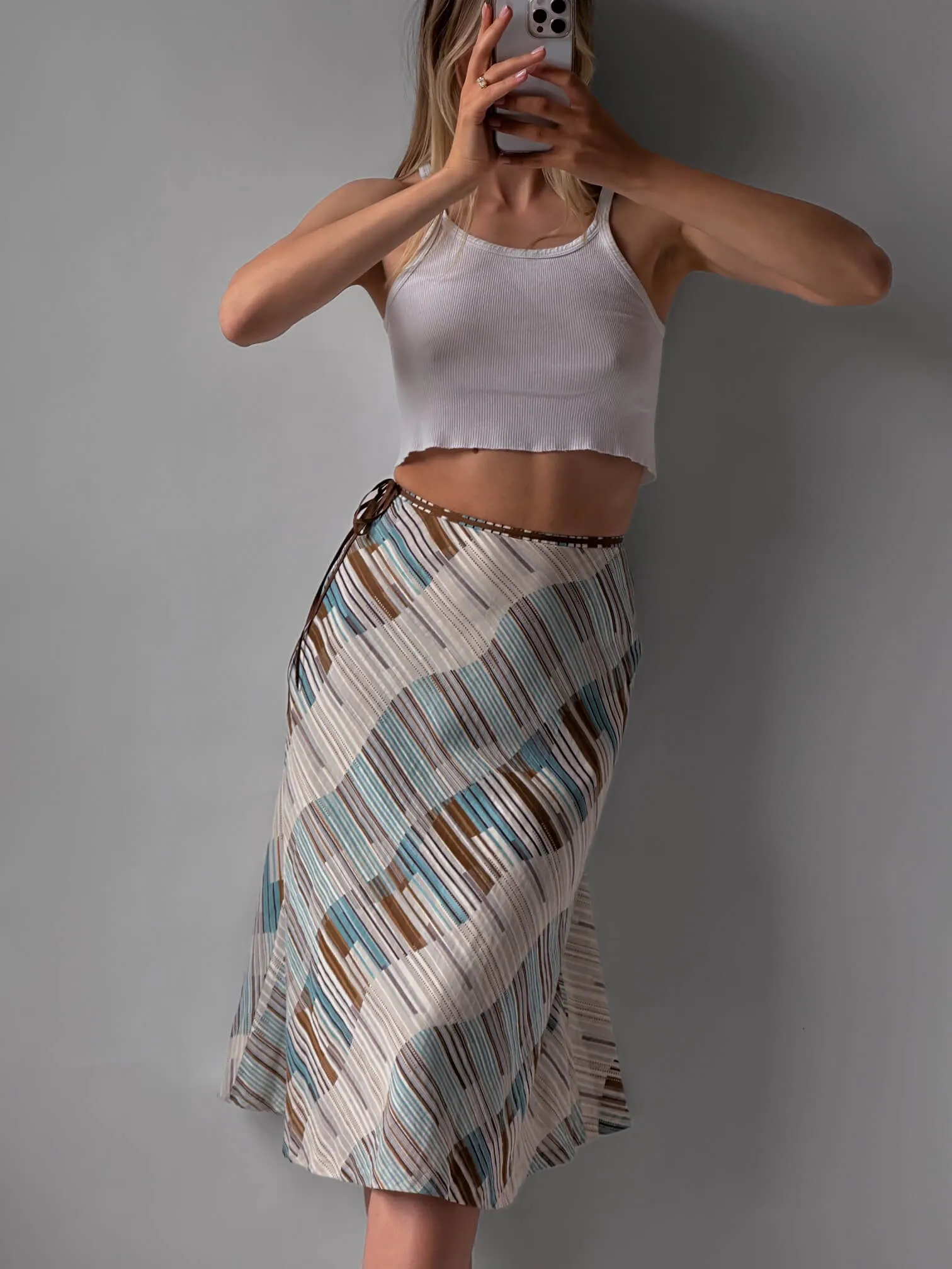 Vintage Printed Cotton Skirt | XS