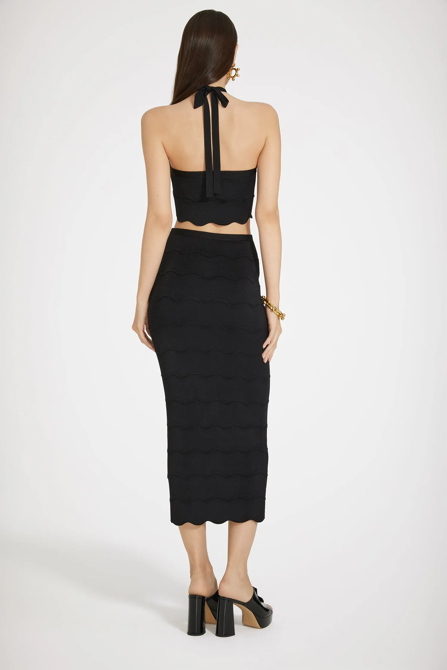Wave midi pencil skirt in Milano knit