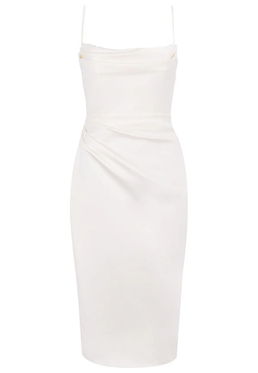White Anja Satin Corset Midi Dress