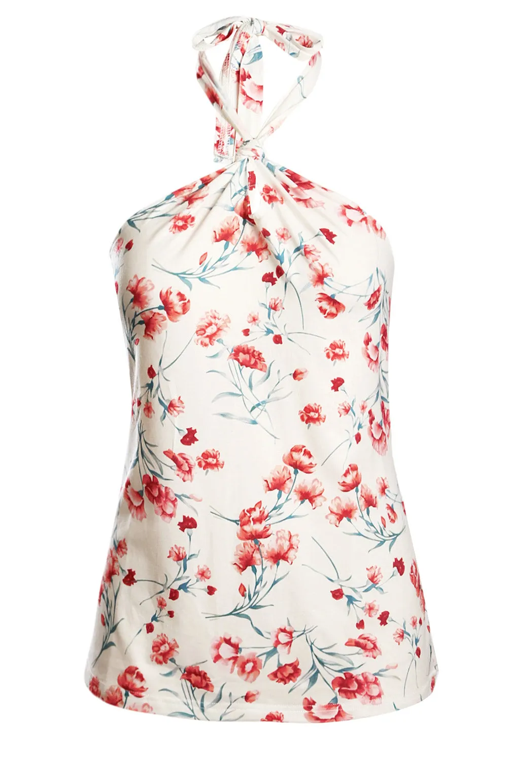 White Boho Print Halter Tank Top