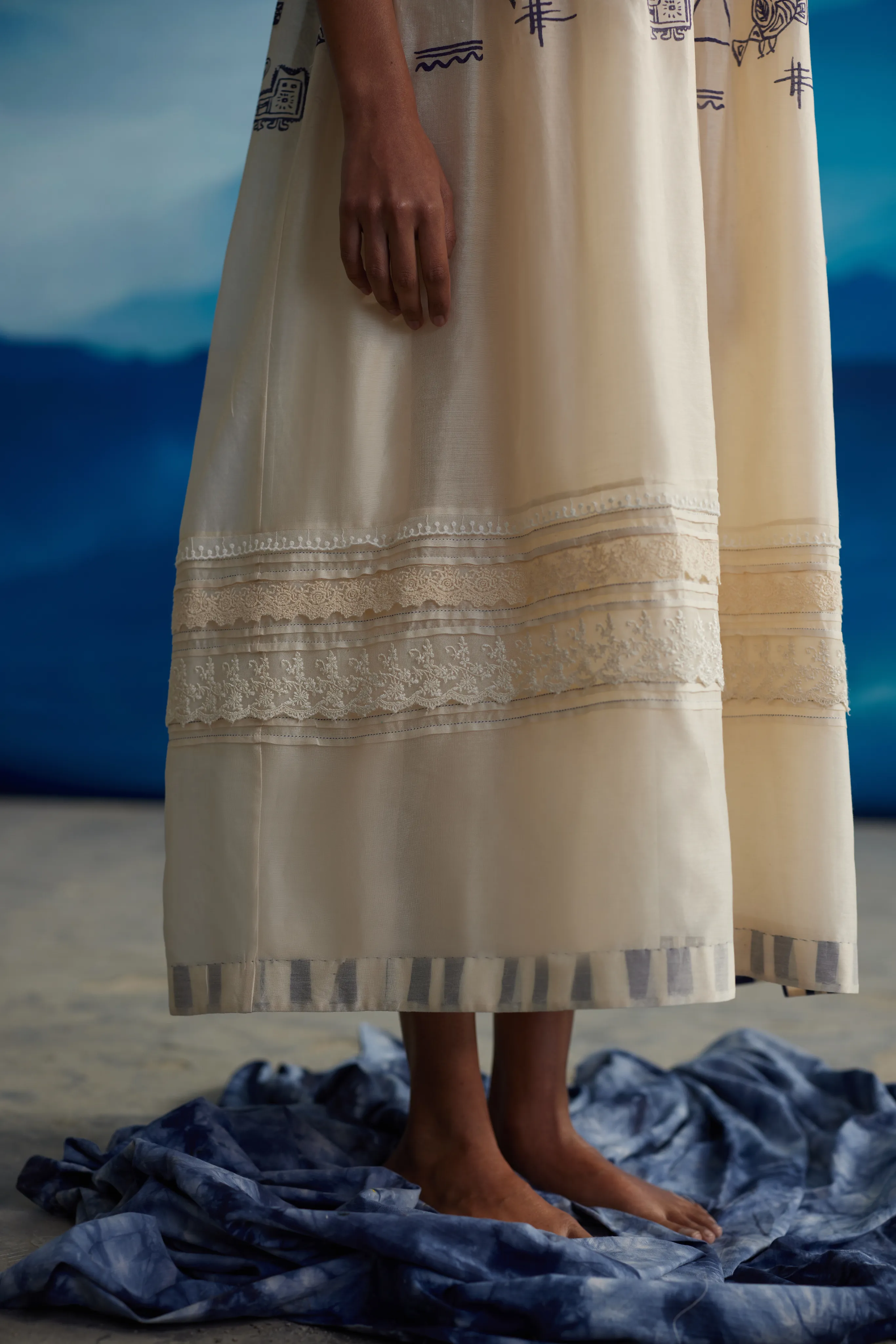 White Chanderi Quilted Midi Dress
