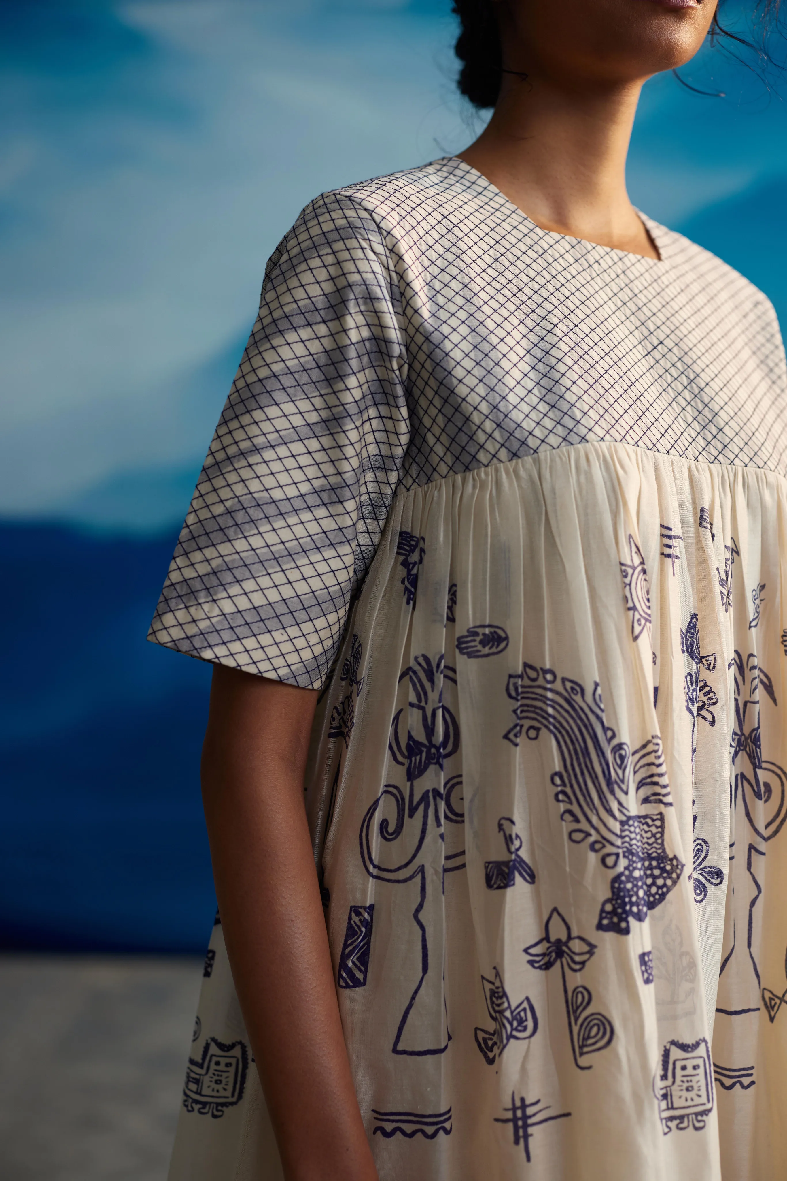 White Chanderi Quilted Midi Dress