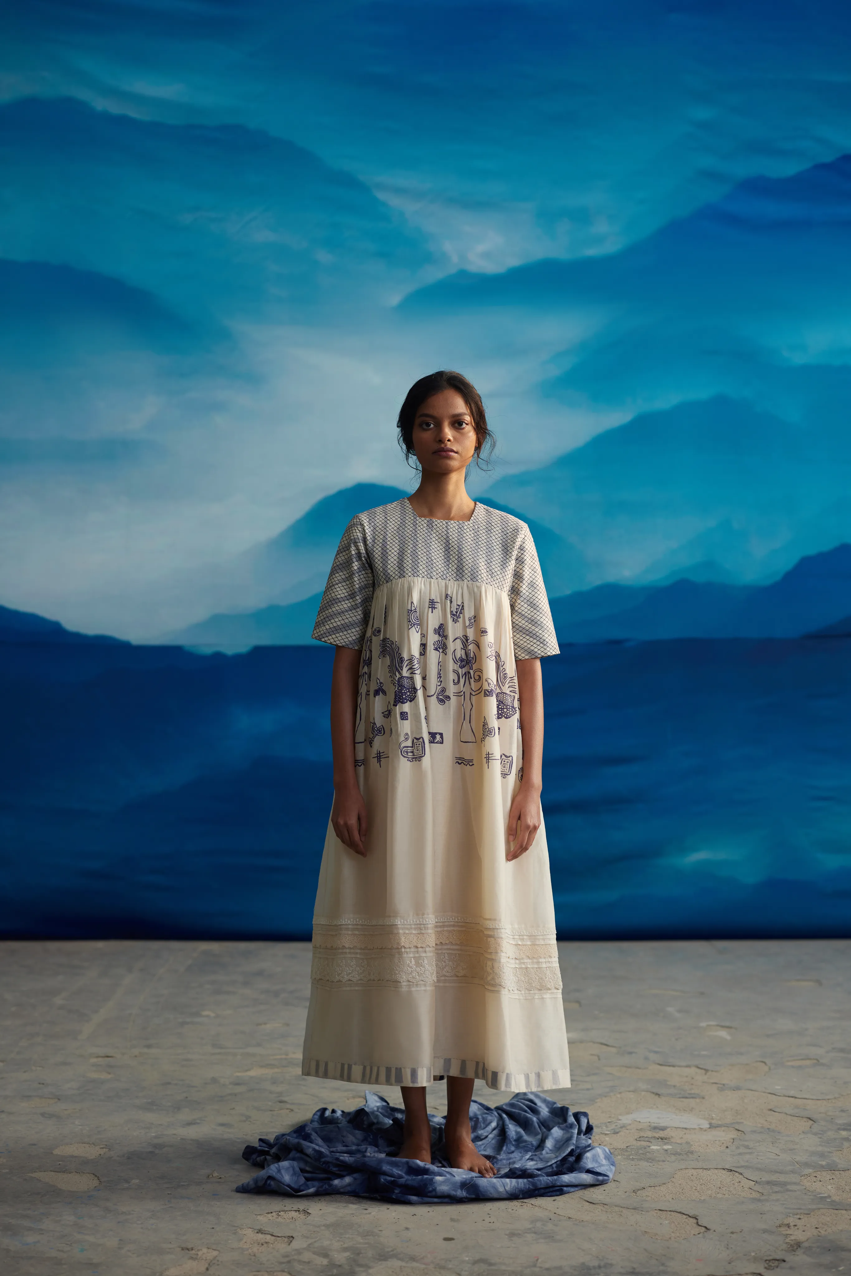 White Chanderi Quilted Midi Dress