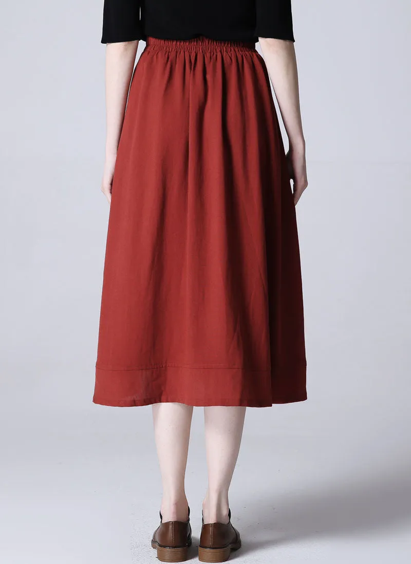 Wine red skirt casual linen skirt woman midi skirt custom made (1196)