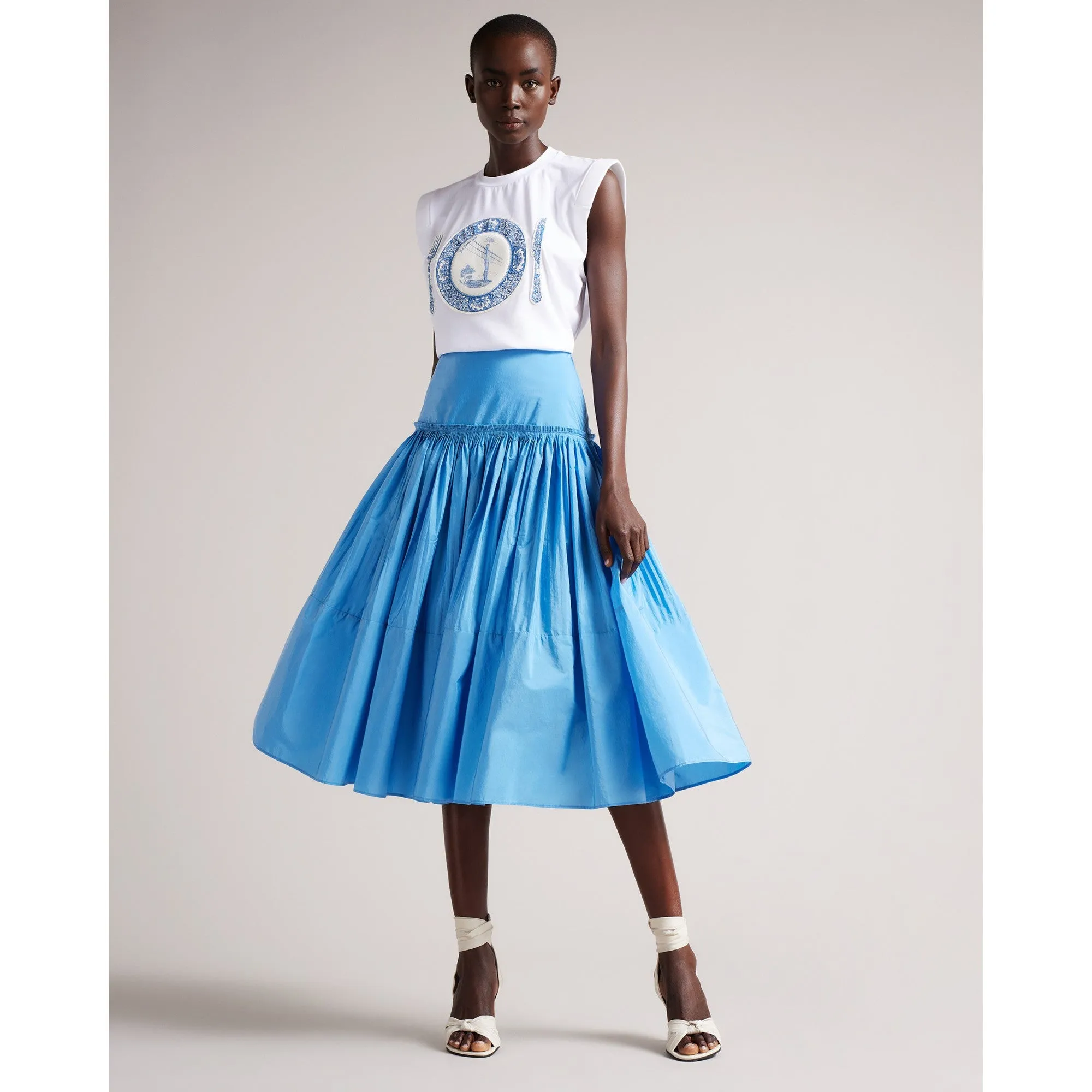 Women Wms-Patrika-Corrugated Dropped Waist Pleat Midi Skirt - Lt-Blue