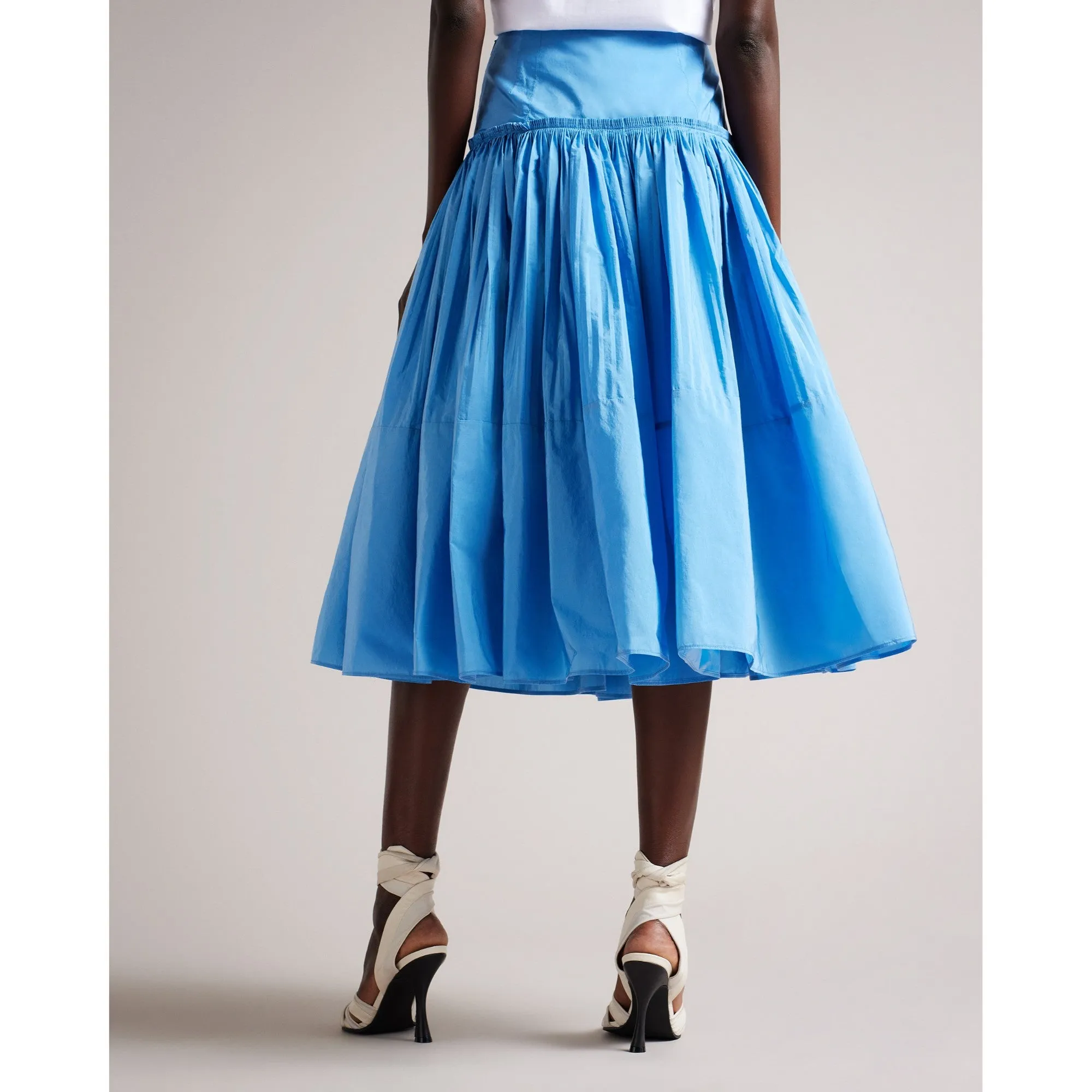 Women Wms-Patrika-Corrugated Dropped Waist Pleat Midi Skirt - Lt-Blue