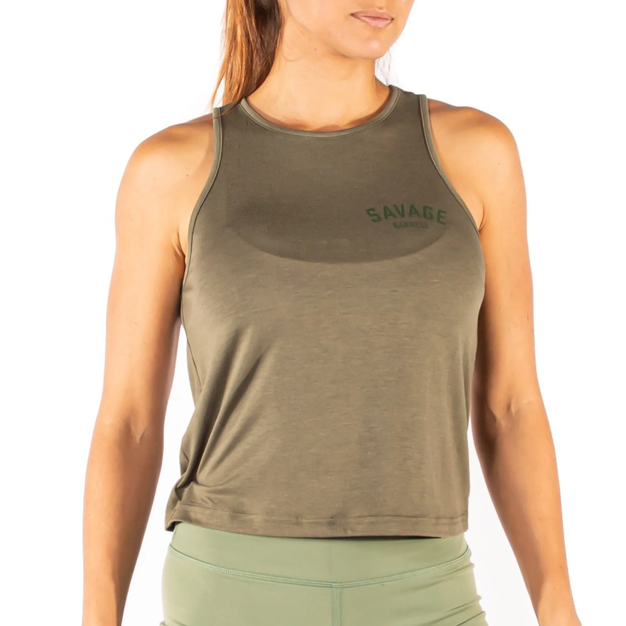 Women's Crop Racerback Tank - Dusty Olive