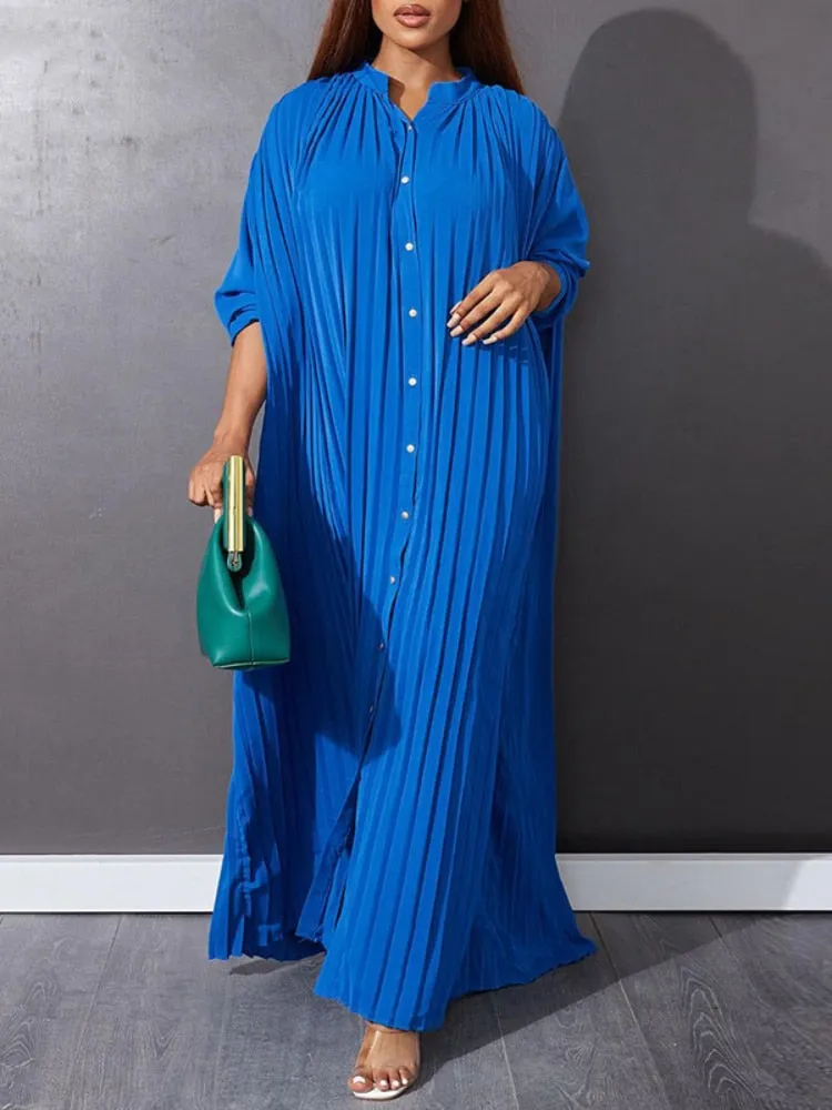Women's Dress New Stylish Oversized Loose Dress Casual Pressed Pleated Long Dresses Elegant Women's Dresses for Wedding Robe