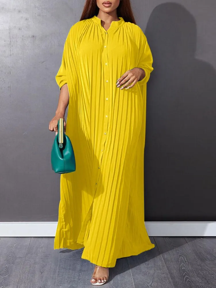 Women's Dress New Stylish Oversized Loose Dress Casual Pressed Pleated Long Dresses Elegant Women's Dresses for Wedding Robe