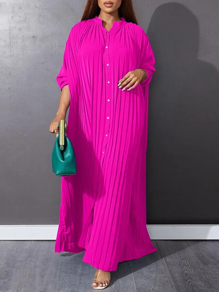 Women's Dress New Stylish Oversized Loose Dress Casual Pressed Pleated Long Dresses Elegant Women's Dresses for Wedding Robe