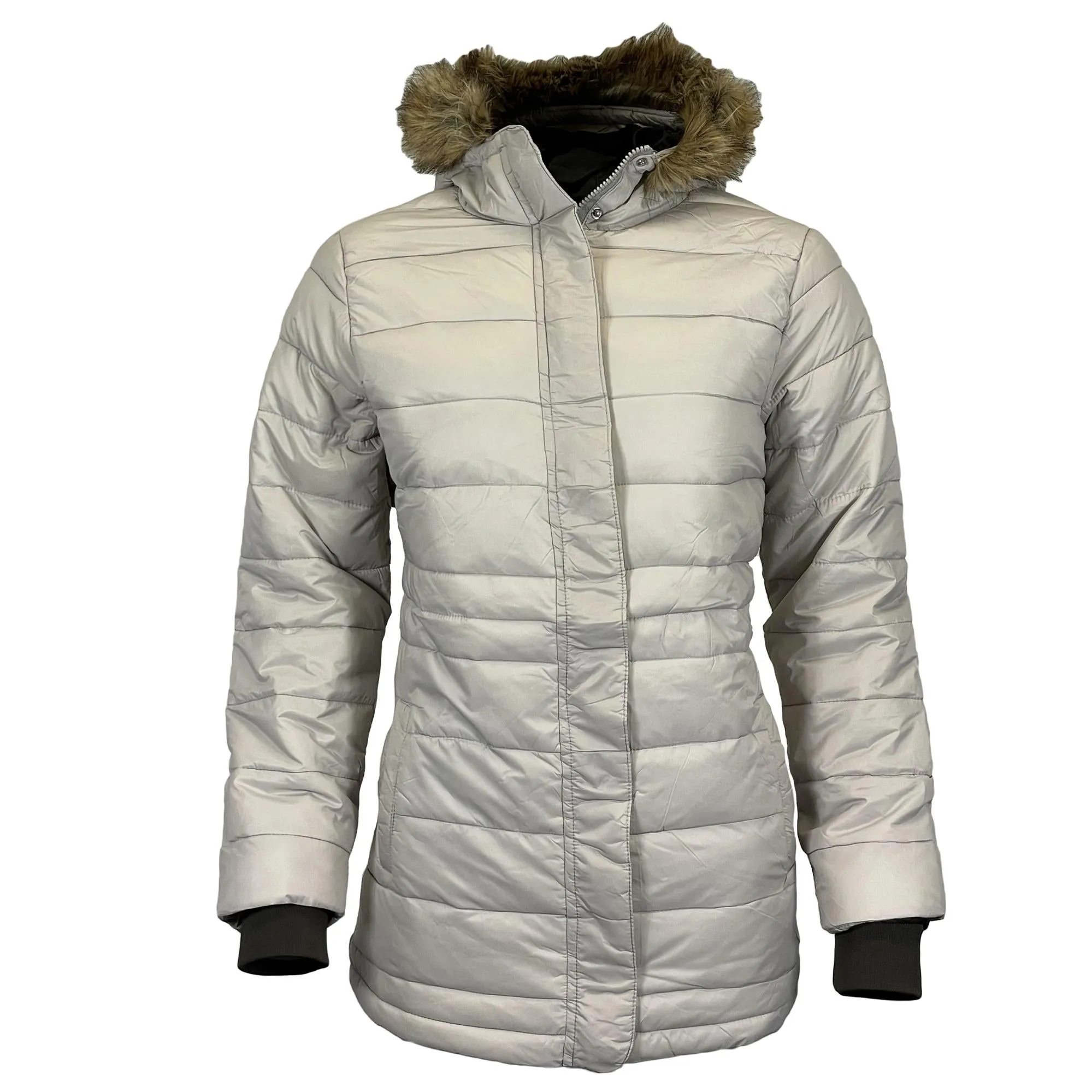 Womens Long Faux Fur Padded Parka Coat