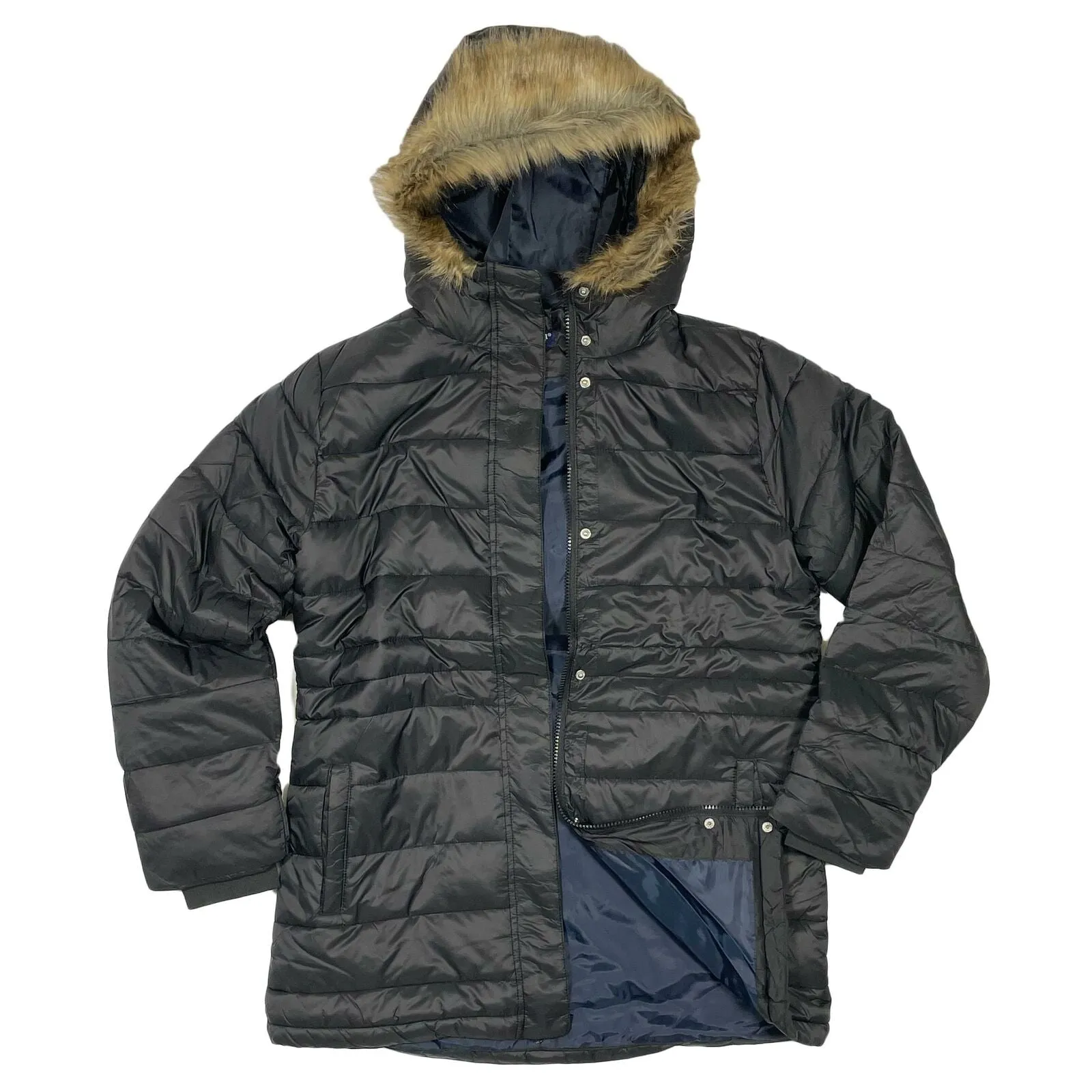 Womens Long Faux Fur Padded Parka Coat