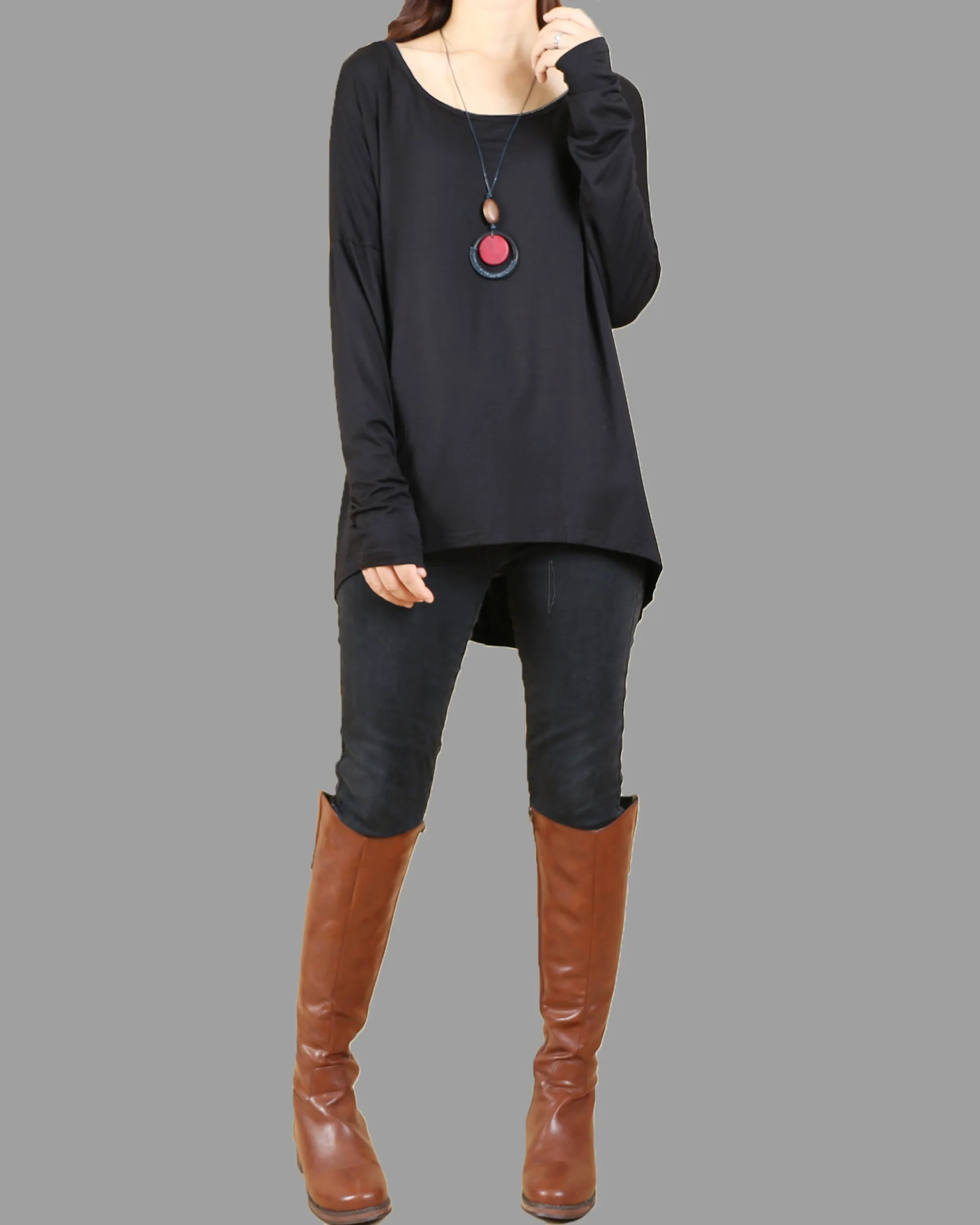 Women's Modal Cotton t-shirt/long sleeve tunic top/bottoming top/cotton t-shirt/oversized top(Y1818)