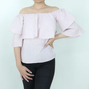 Women's Ruffled Off-Shoulder Top,Pink