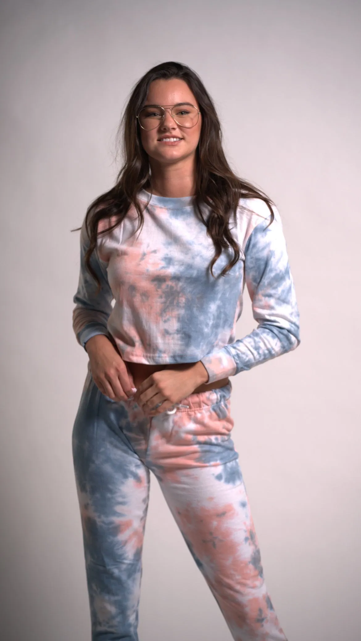 Women's Set Long Sleeve Top Tie Dye Joggers Pants Outfit Two Piece Set
