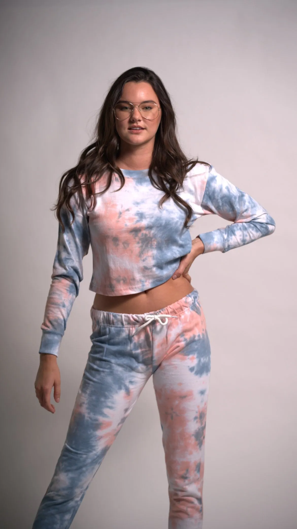 Women's Set Long Sleeve Top Tie Dye Joggers Pants Outfit Two Piece Set