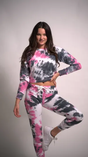 Women's Set Long Sleeve Top Tie Dye Joggers Pants Outfit Two Piece Set