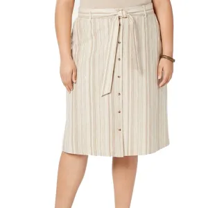Women's Striped Button-Front Midi Skirt,Beige