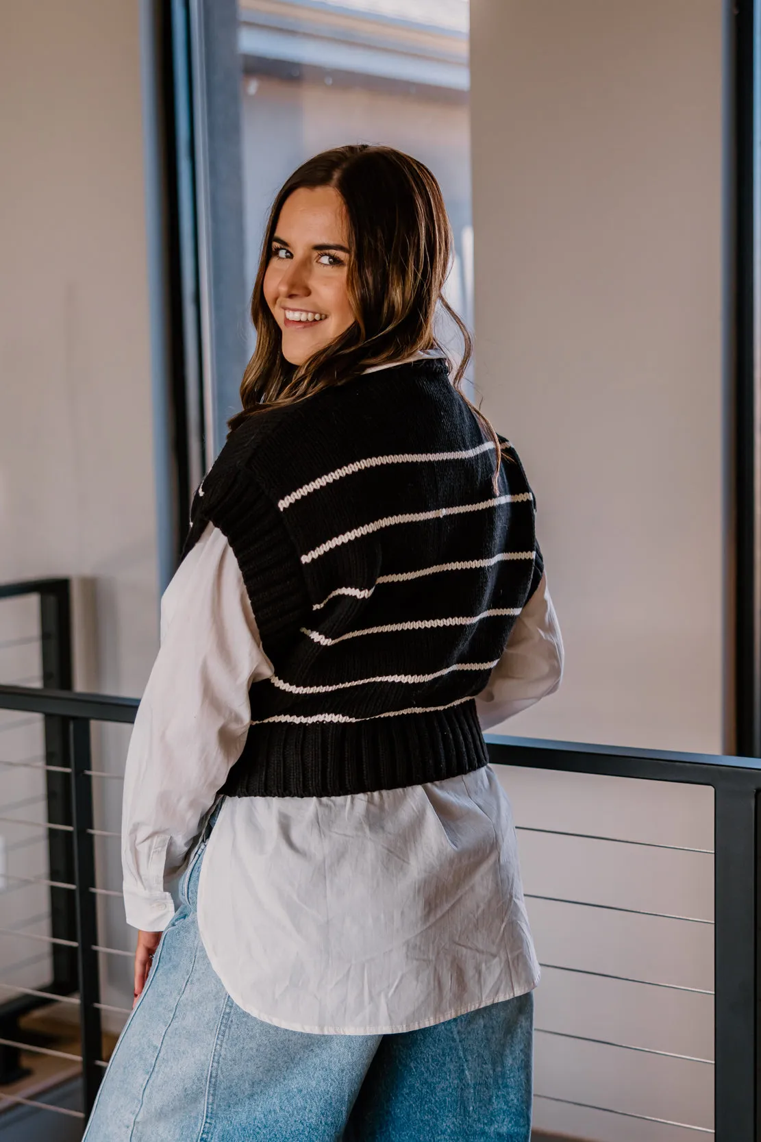 Wynn Striped Sweater Top | Black/Beige