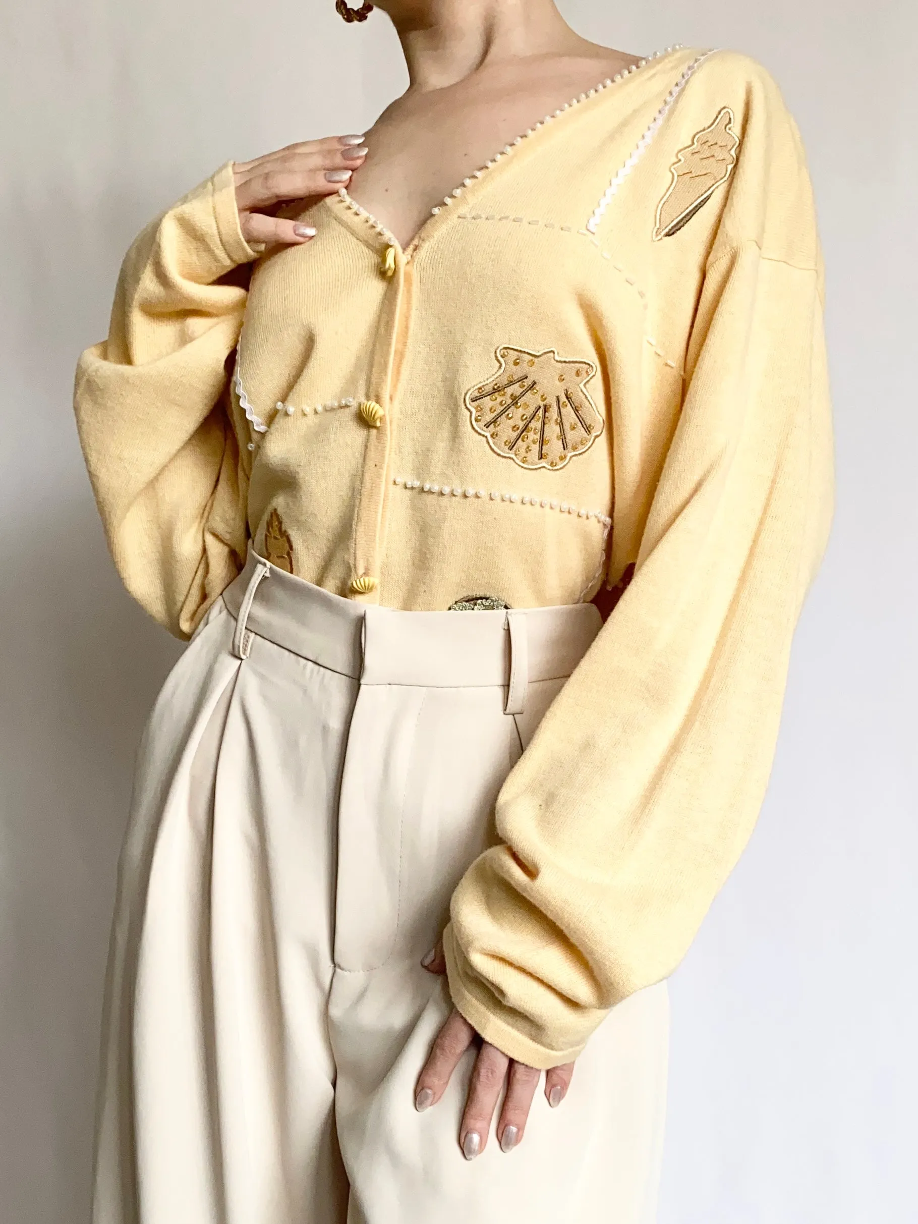 Yellow Seashell Mermaid Cardigan (L)