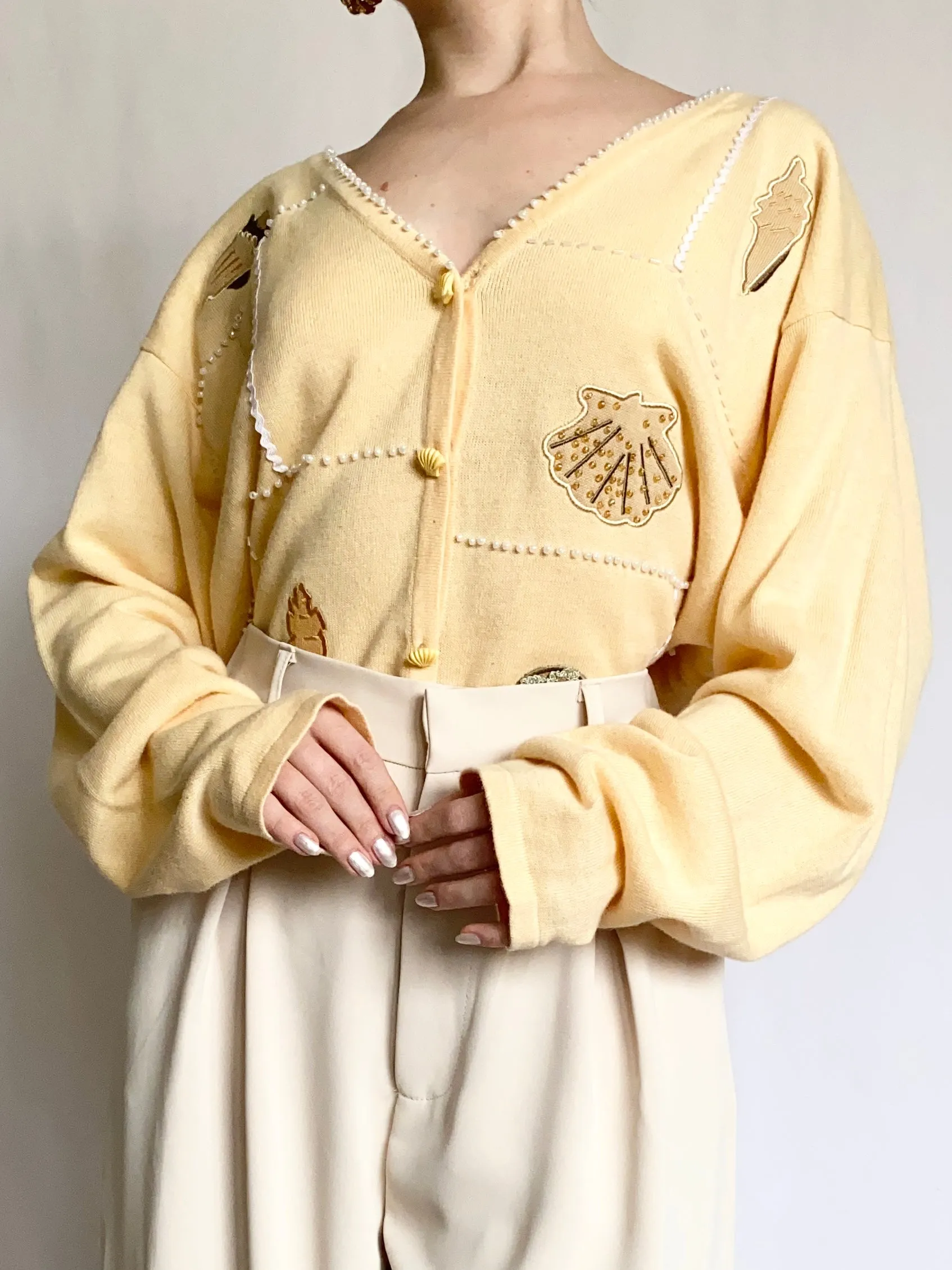 Yellow Seashell Mermaid Cardigan (L)