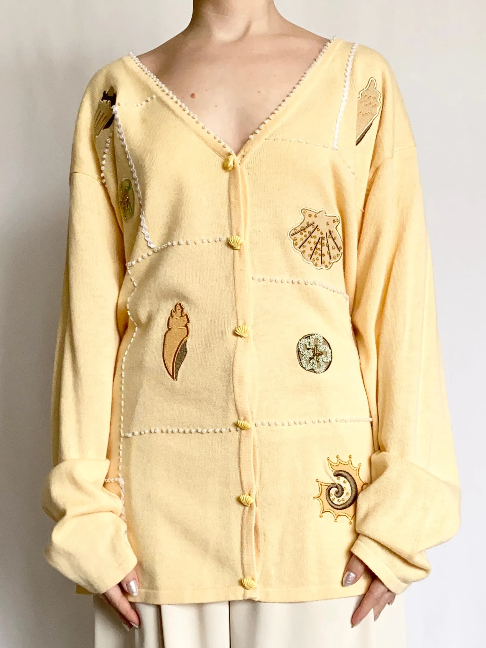 Yellow Seashell Mermaid Cardigan (L)