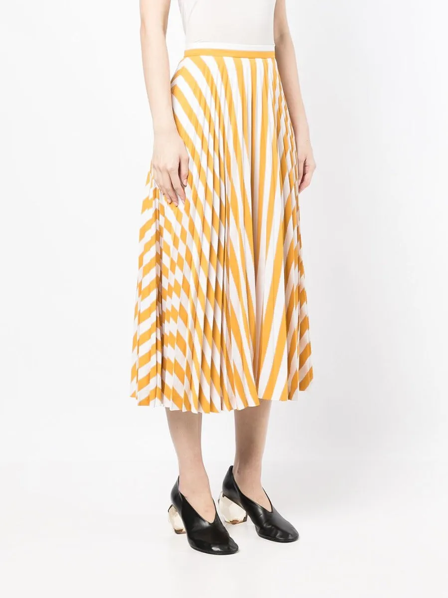 Yellow Striped Pleated Midi Skirt