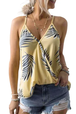 Yellow Tropical Plant Print Tank Top