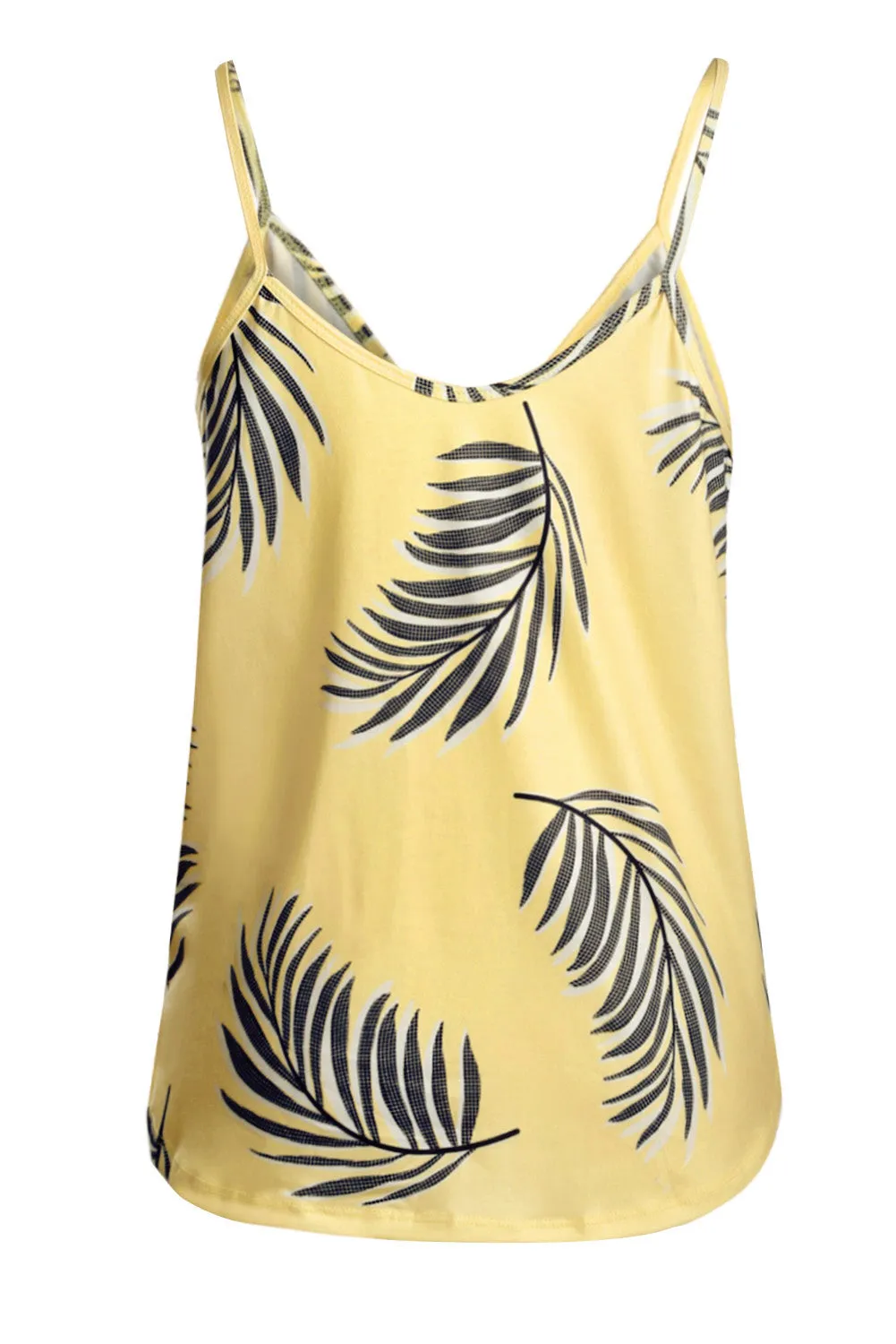 Yellow Tropical Plant Print Tank Top