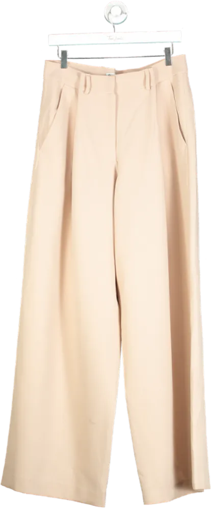 Zara Beige High-Waisted Wide Leg Trousers UK L