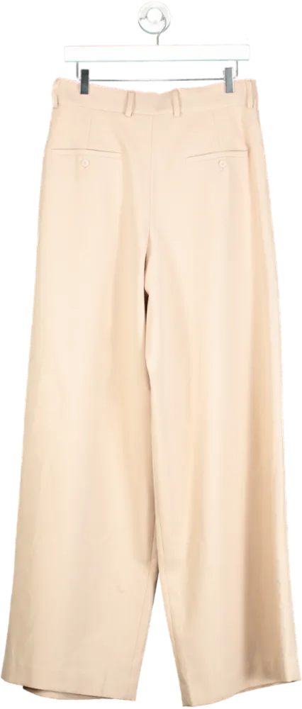 Zara Beige High-Waisted Wide Leg Trousers UK L